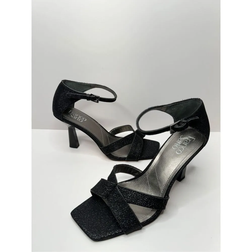 Franco Sarto‎ Sandals Size 6 Black Leather Ankle Strap Sparkly Heels - Image 4