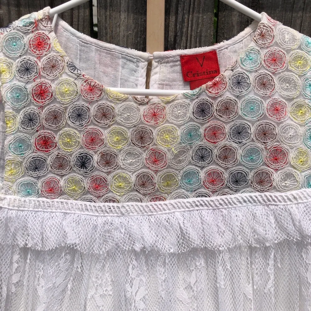 V CHRISTINA Lace Flora Sleeveless Blouse L White Size L - Image 2