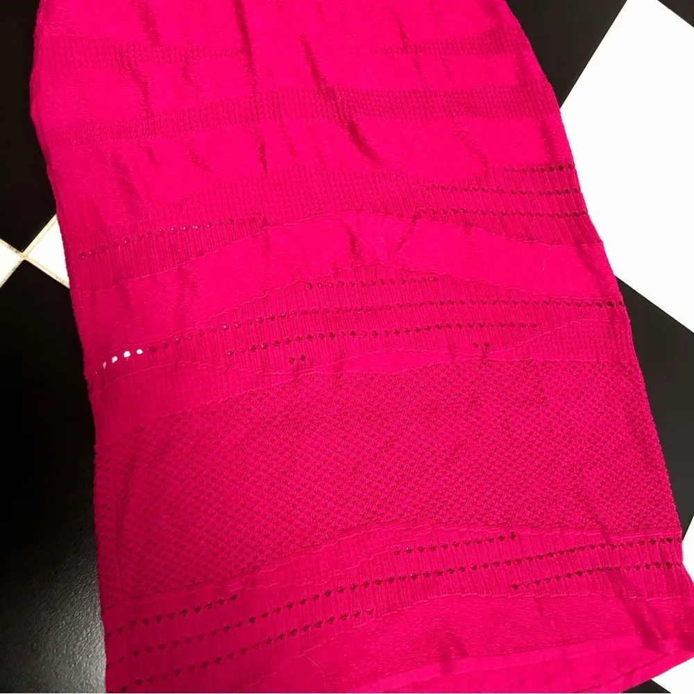 Esteban Cortazar Collective Stretchy Midi Dress Hot Pink Crochet Wedding Guest L - Image 10