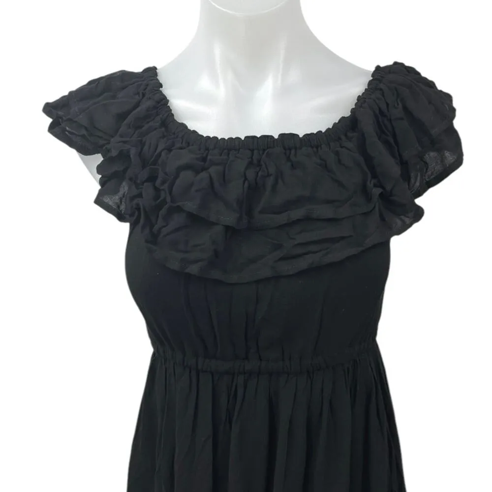 Showpo Women's Black Ruffle Off The Shoulder Empire Midi A Line Dress Size 4 - Image 3