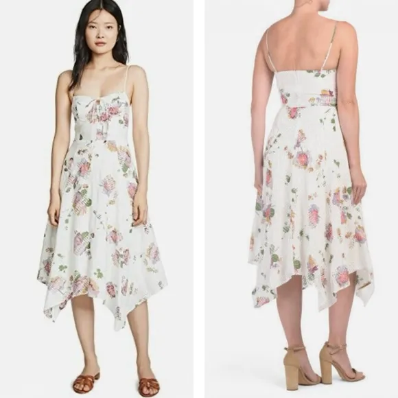 Wayf Hampshire Handkerchief Dress in Floral Printed Eyelet Lace Like New - Image 2