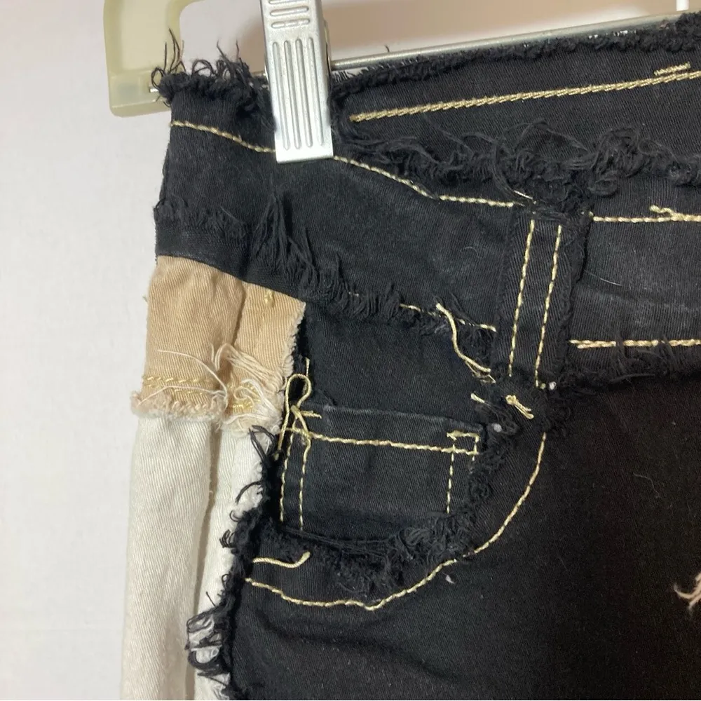 JEANS Black White Tan Patchwork Straight Leg Cut Off High Rise Jean Pants Size 27 - Image 5