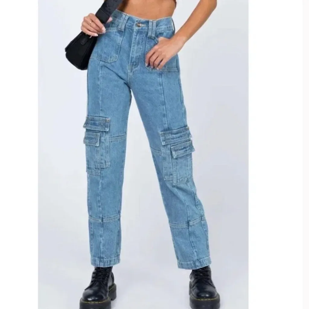 Lioness High Rise Denim Cargo Jeans Sz‎ XL - Image 2