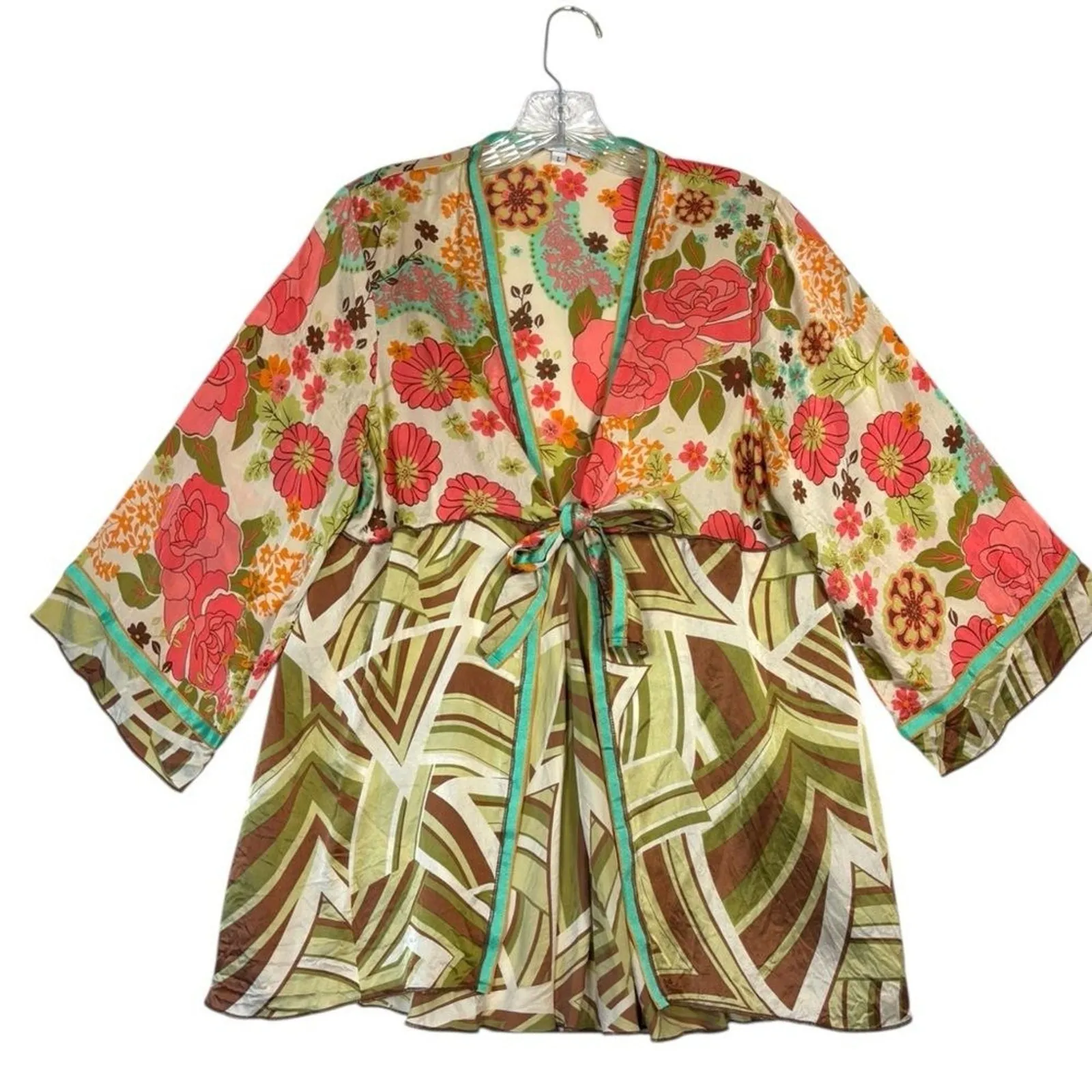 Cabi 100% Silk Kimono Wrap Top with Tie Multimedia Y2k Sz Large - Image 4