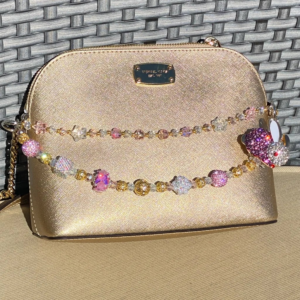 🐰Luxury Bag/Phone Chain Charm/Keychain Sparkly Bling Beads Rhinestone Pink Bunny - Image 10