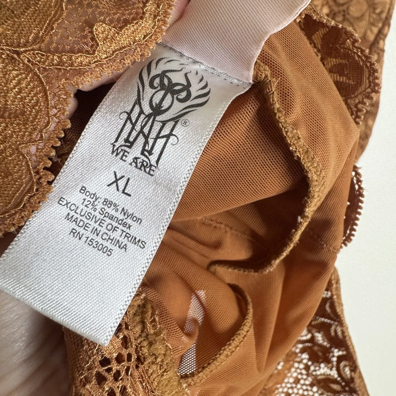 We Are Hah Bodysuit Womens XL Brown Lace Sheer Lingerie Intimates Floral Mesh - Image 9