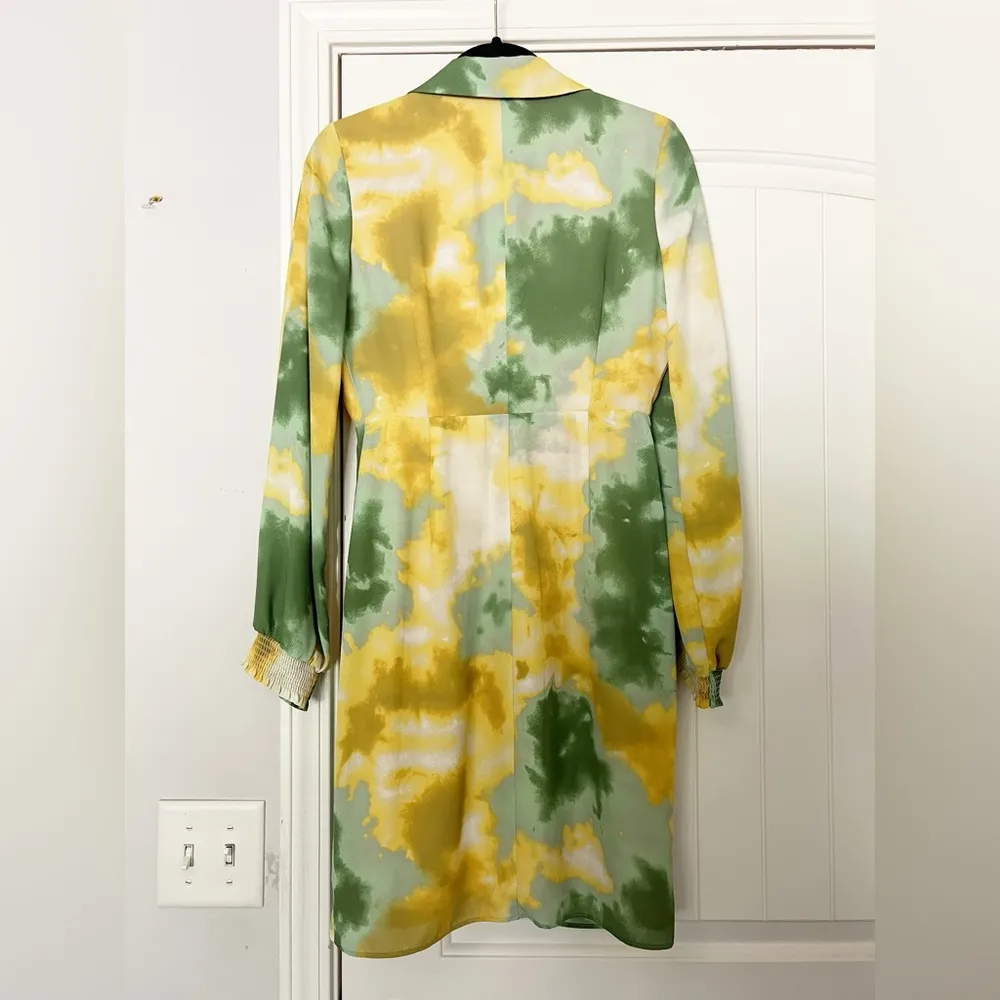Toccin NY Tie Dye Wrap Front Long Sleeve Shirtdress Leaf Tie Dye Yellow Size 2 - Image 8