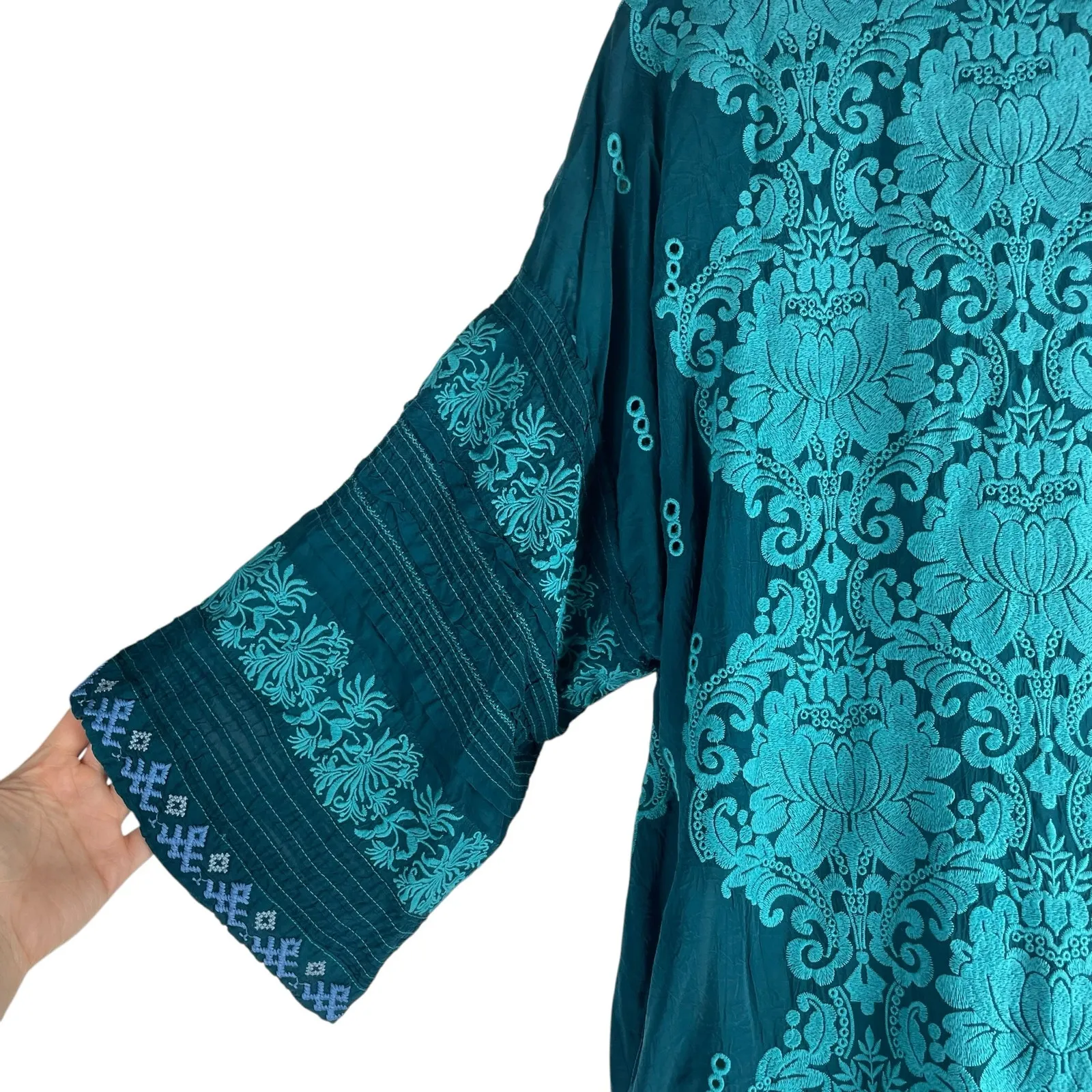 Johnny Was Bellamo Verona Kimono Jacket Embroidery Lakeside Blue Size S - Image 11