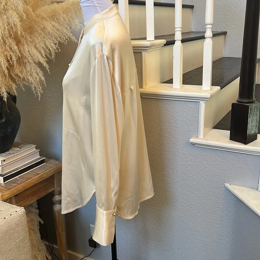 VINCE Relaxed Band Collar Pearl Button Down Shirt Size SP - Image 5