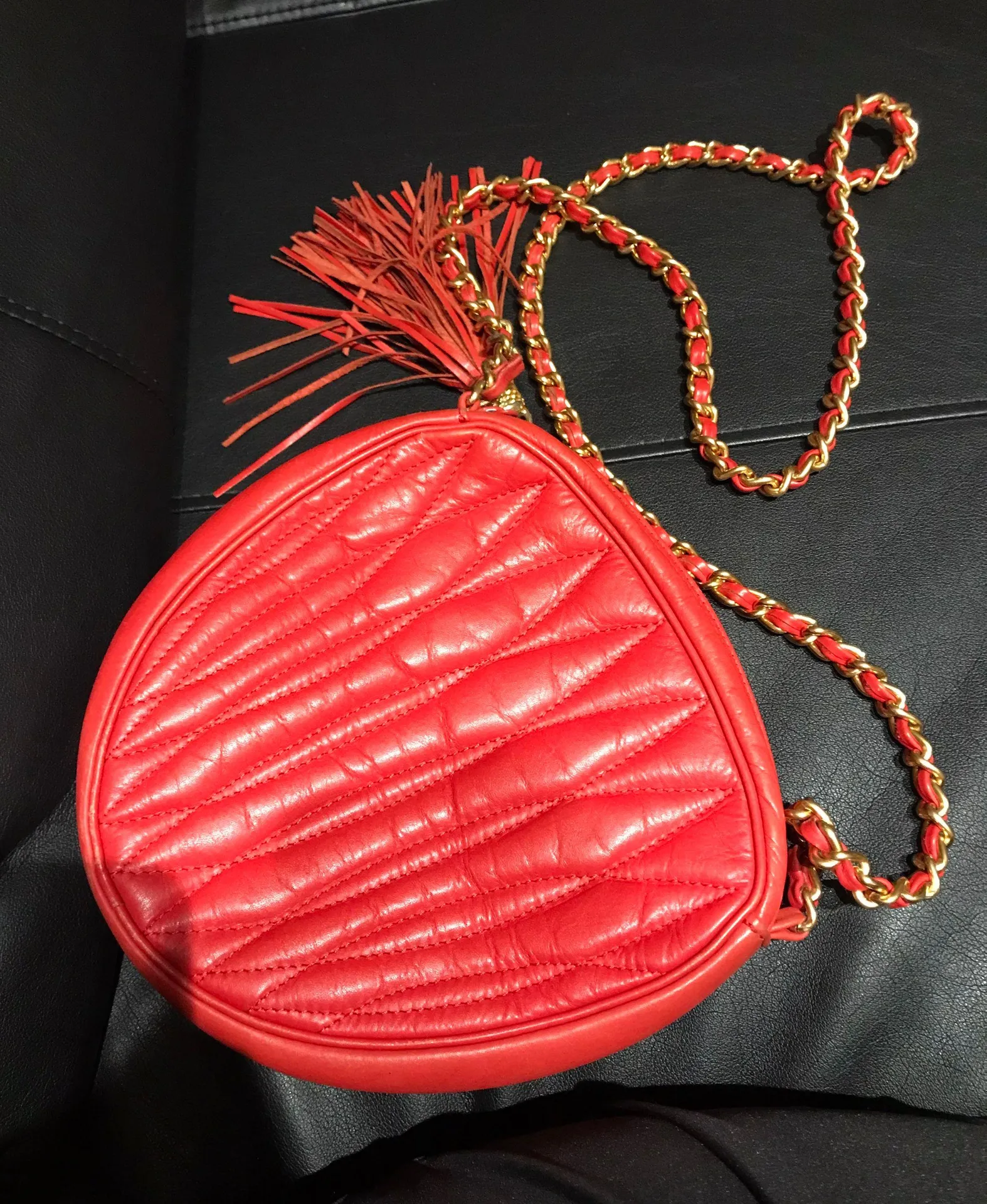 Vintage ELITA Retro pin Up Quilt Chain Messenger Crossbody Purse Bag Red - Image 3