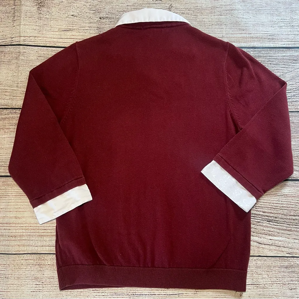 Vintage 90s Academia Sweater Top‎ Womens Small Red Knit Preppy Fall Collared Y2k - Image 8