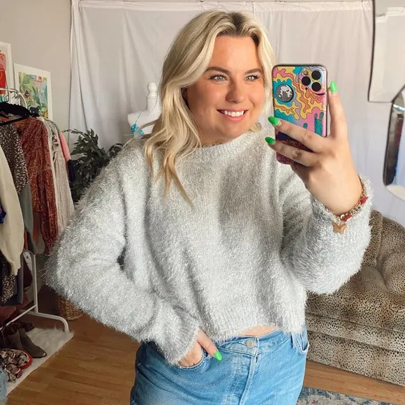 Nwt Urban Outfitters Metallic Eyelash Knit Pullover Sweater Gray Size Medium - Image 16