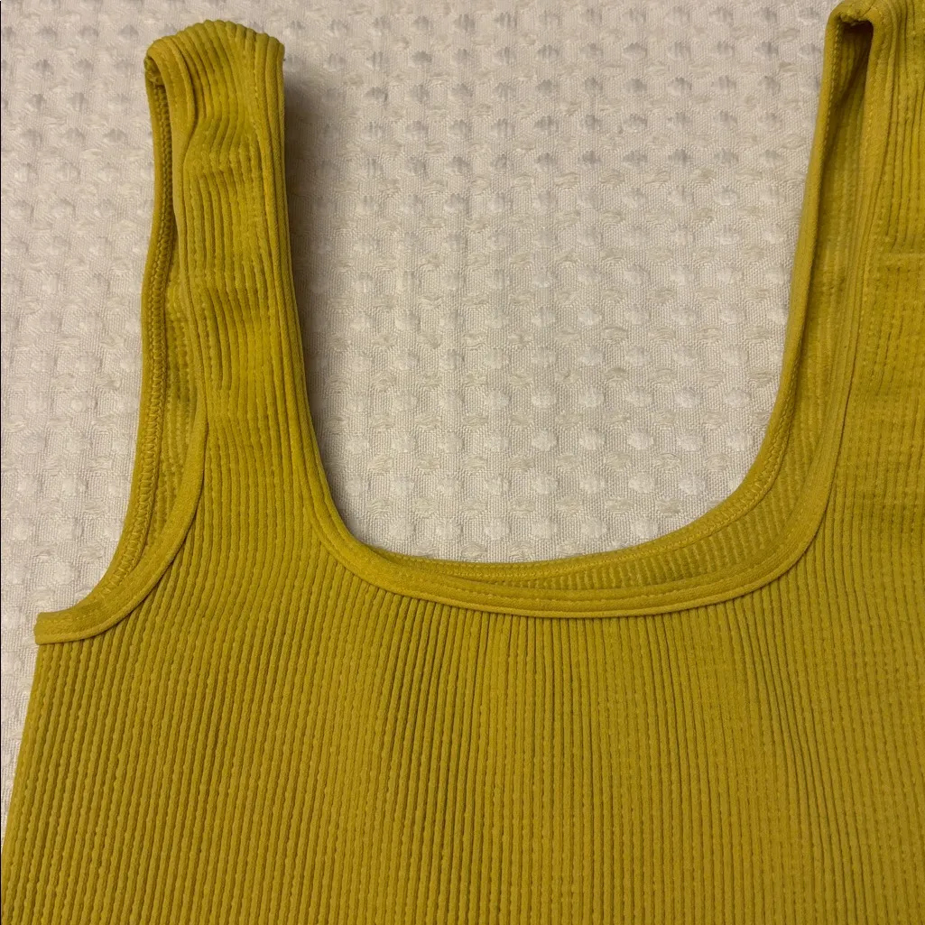 NEW! Free People HAPPINESS RUNS SQUARE NECK Ribbed Crop Top XS/S Gold Green - Image 2