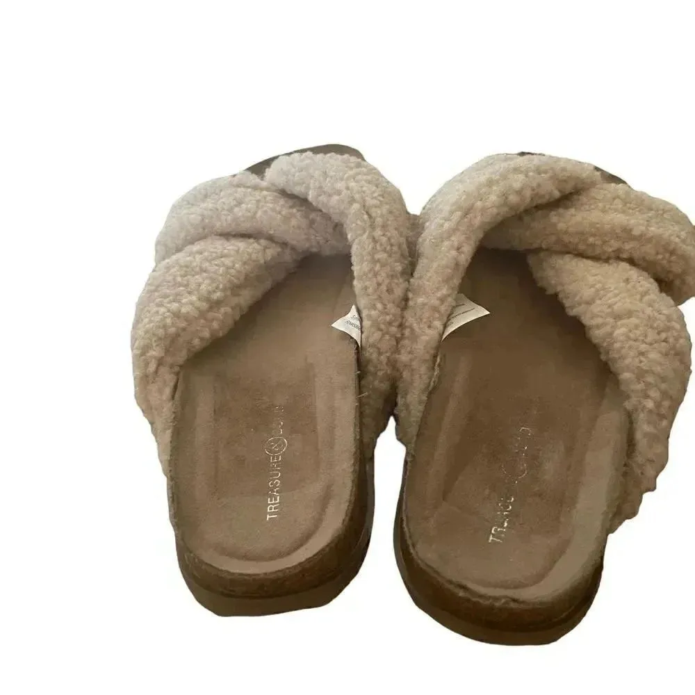 Treasure & Bond Beige Casual Wedge Slide Slippers Fabric Upper 1 Inch Beach 8 M - Image 4