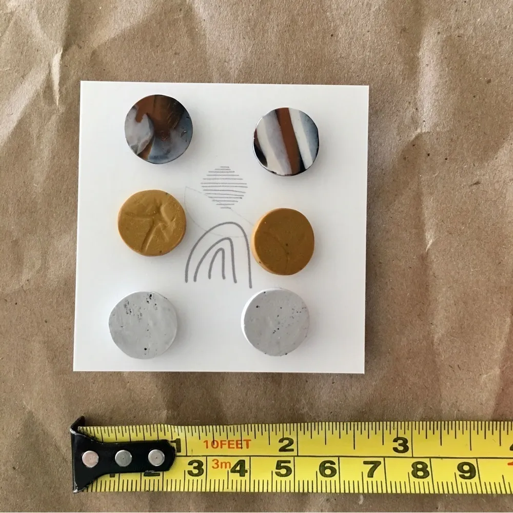 Handmade Clay Stud Earrings, Lightweight, Neutrals (Set/3) - Image 2