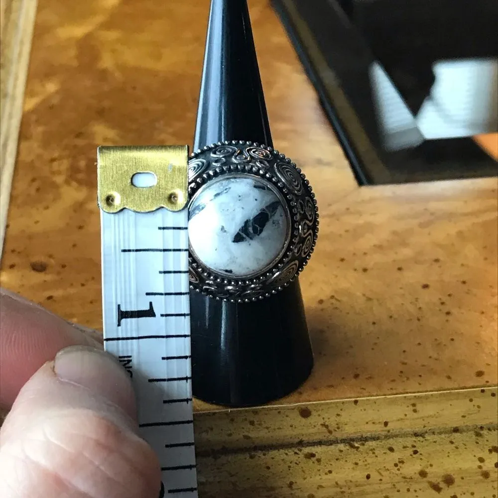 Genuine White Buffalo Turquoise Sterling Silver Cocktail Ring Size 7 - Image 4