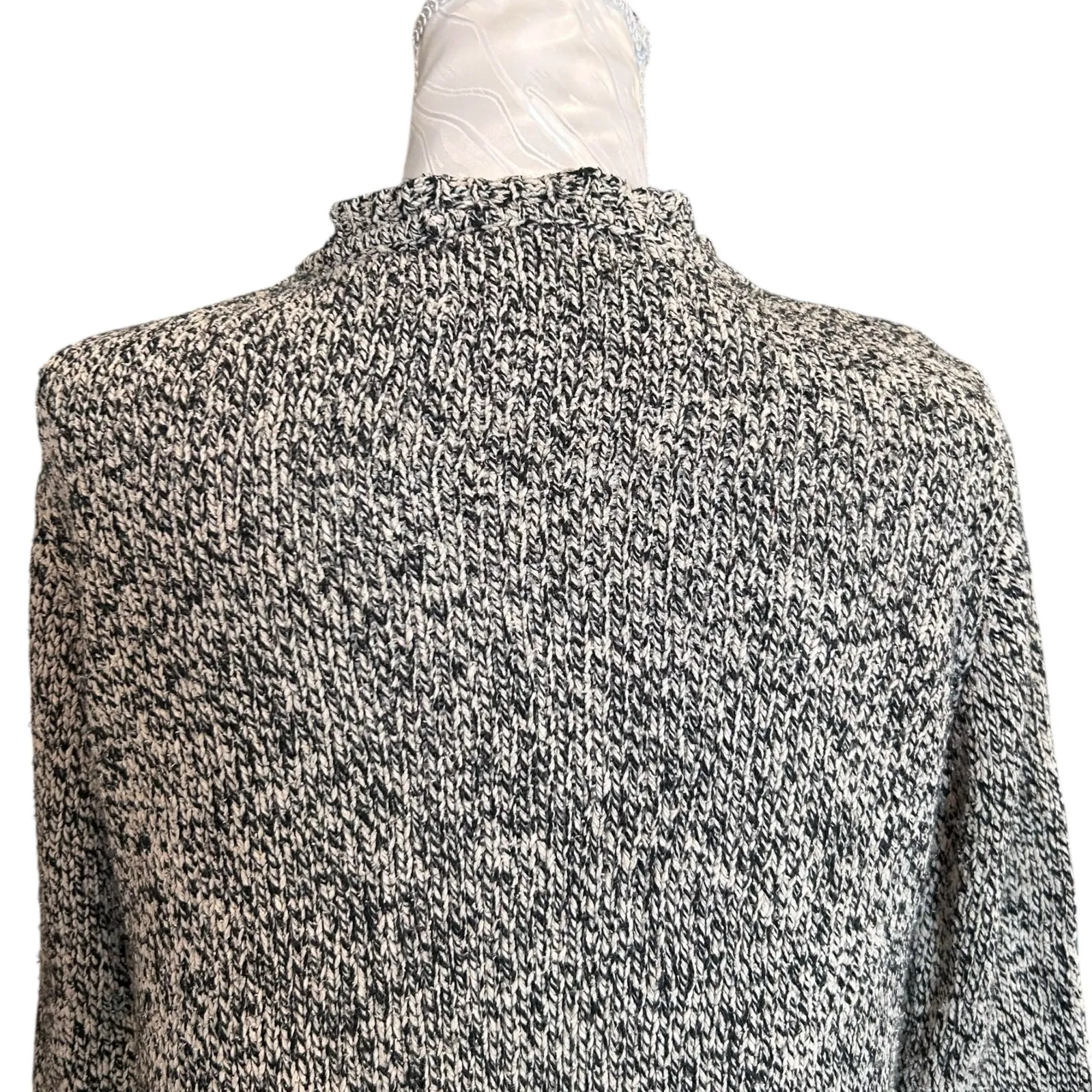 JJill Black White Marled Silk Sweater Womens Sz Small Plunging V Neck Loose Fit - Image 15