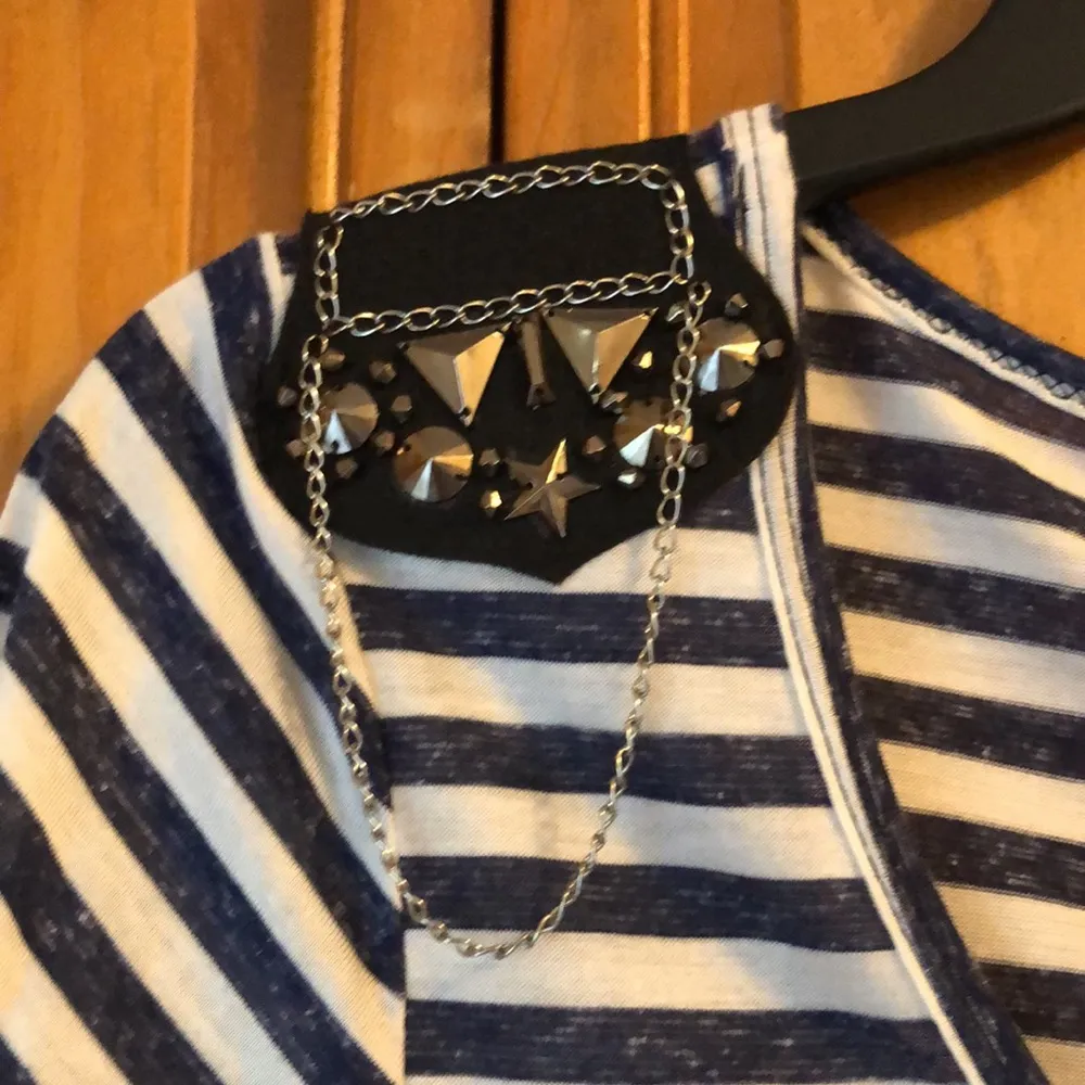 NWT Fleurish Navy & White Stripe Embellished Shirt Medium - Image 2