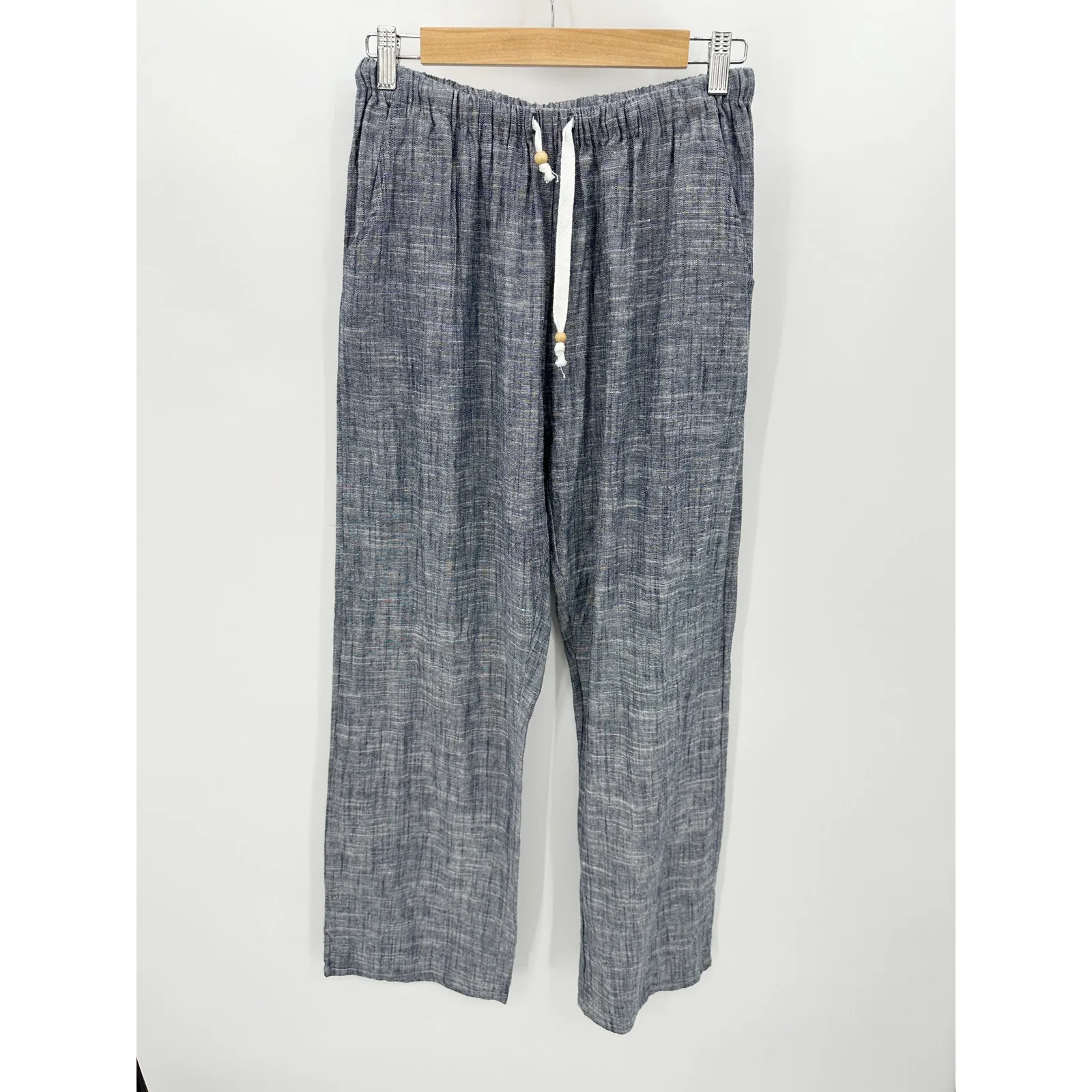 Avalon The Label Pants Women MEDIUM/LARGE Blue Drawstring 100% Linen Straight - Image 8