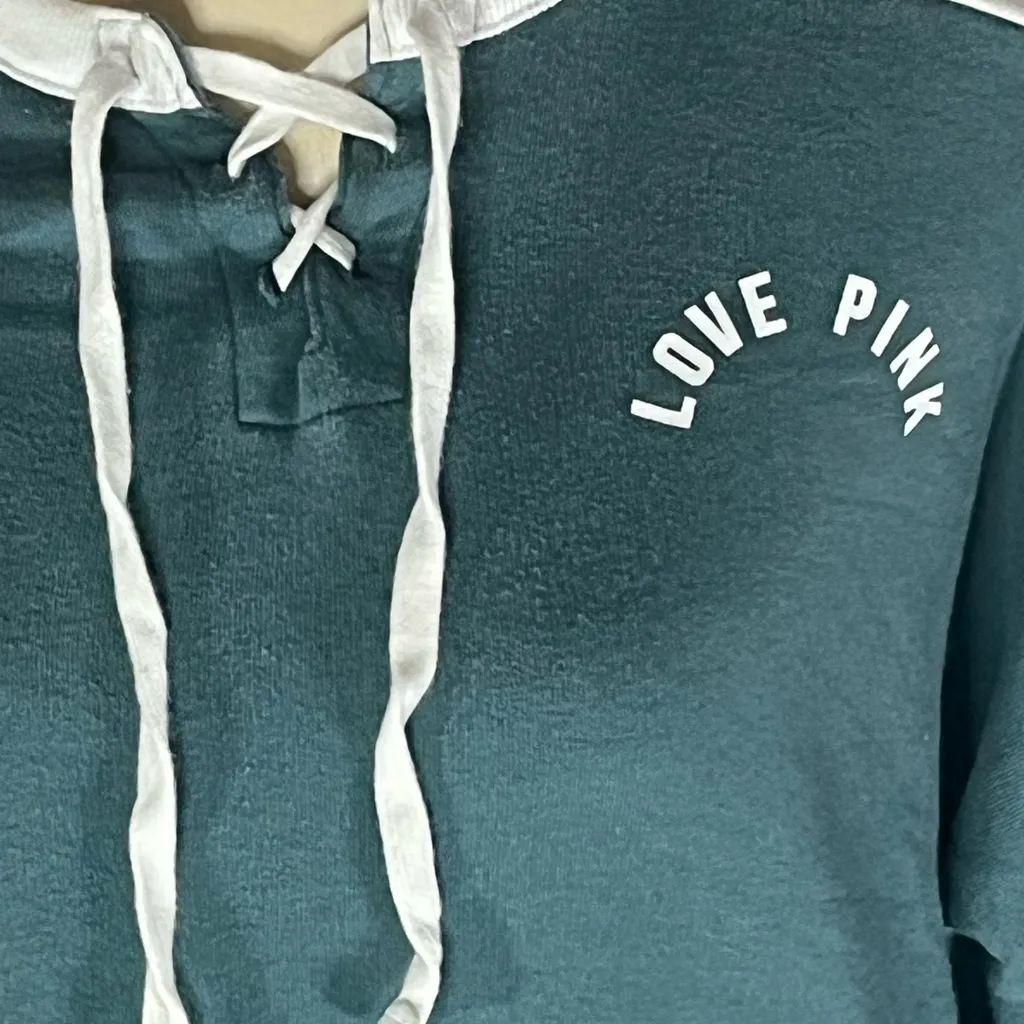 Victoria Secret PINK Lace Up Neckline Hockey Style Sweatshirt - Image 2