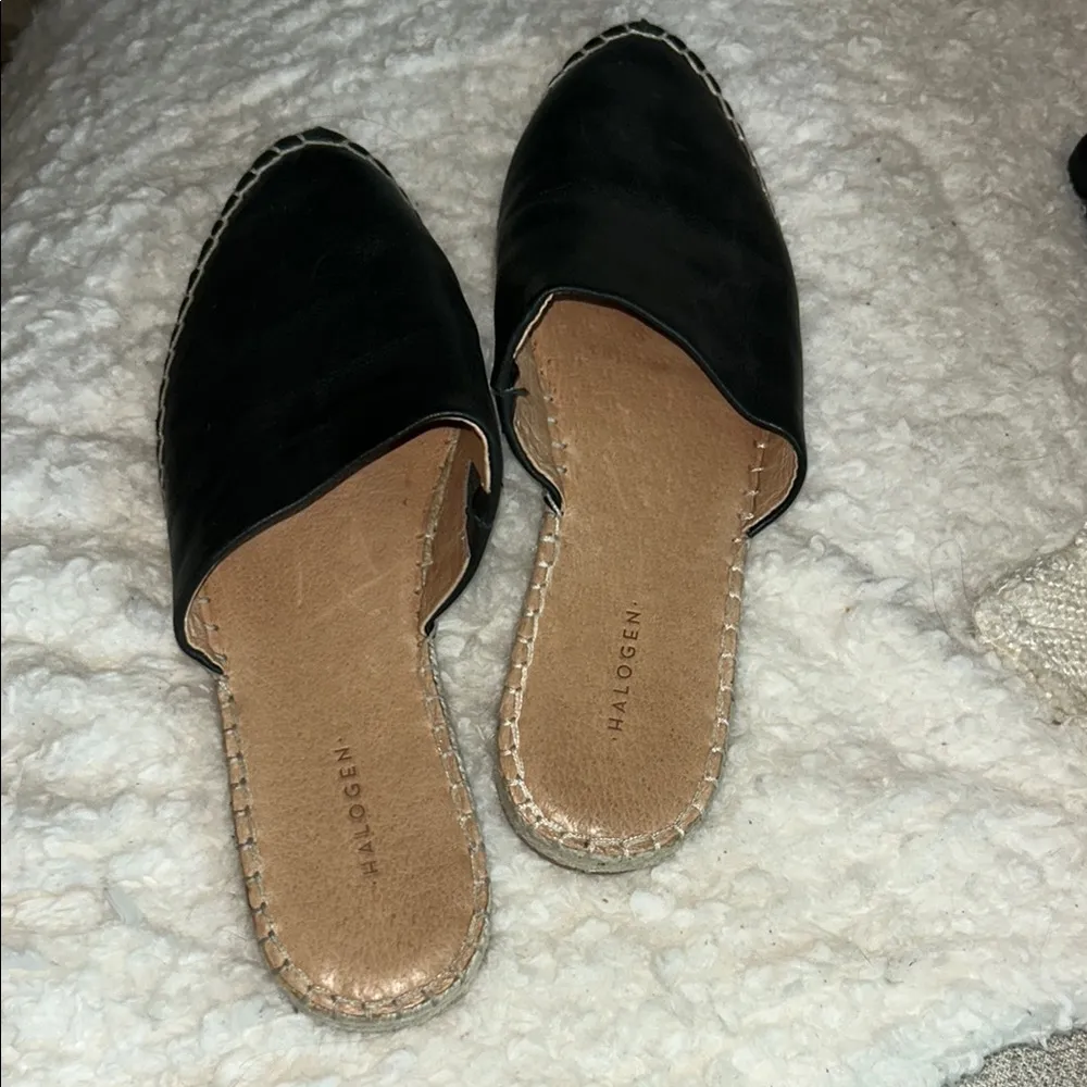 Halogen Black Leather Espadrille Mules - Image 2