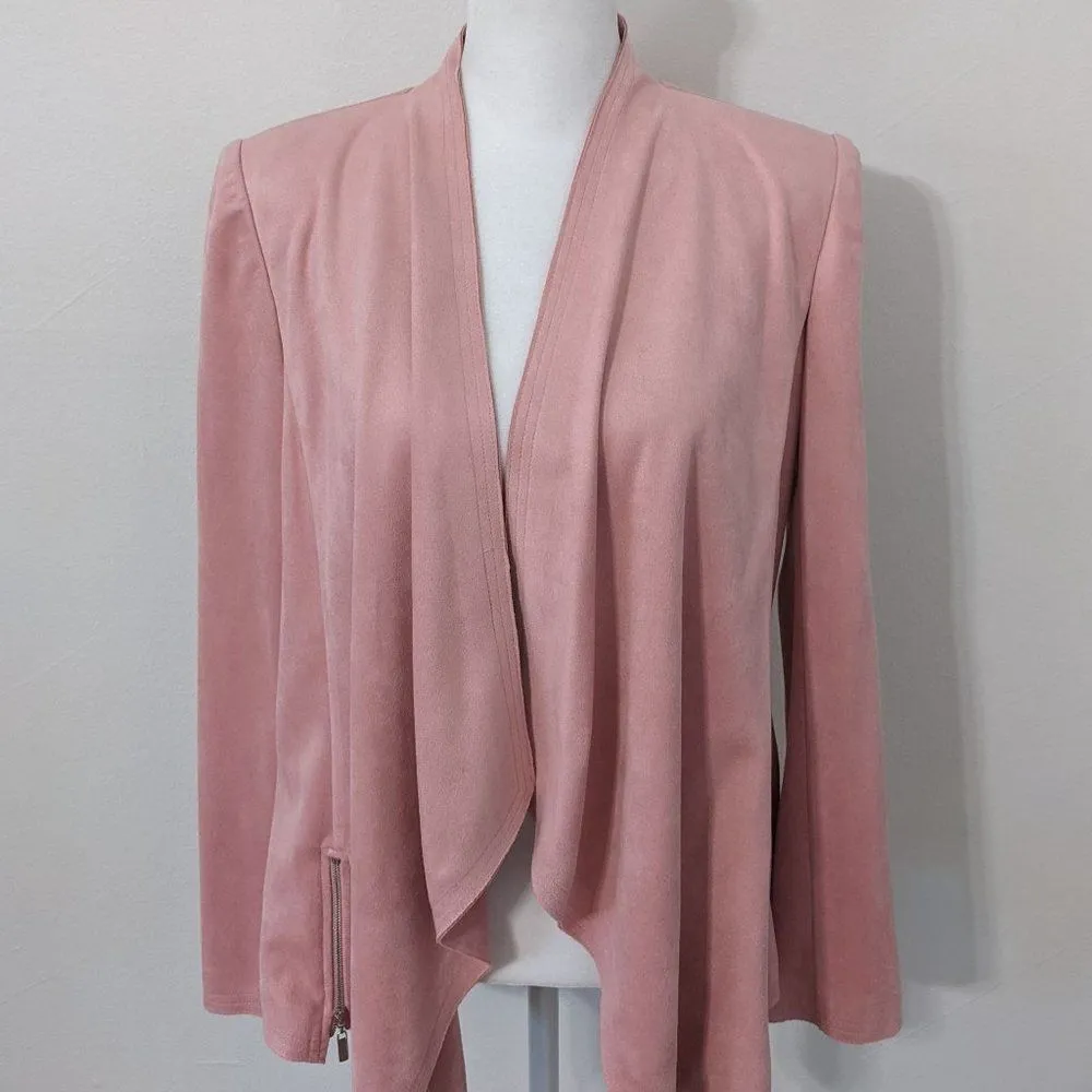 Tahari Faux Suede Pink Blazer Size 2 Tahari Pink Open Draped Cardigan - Image 2