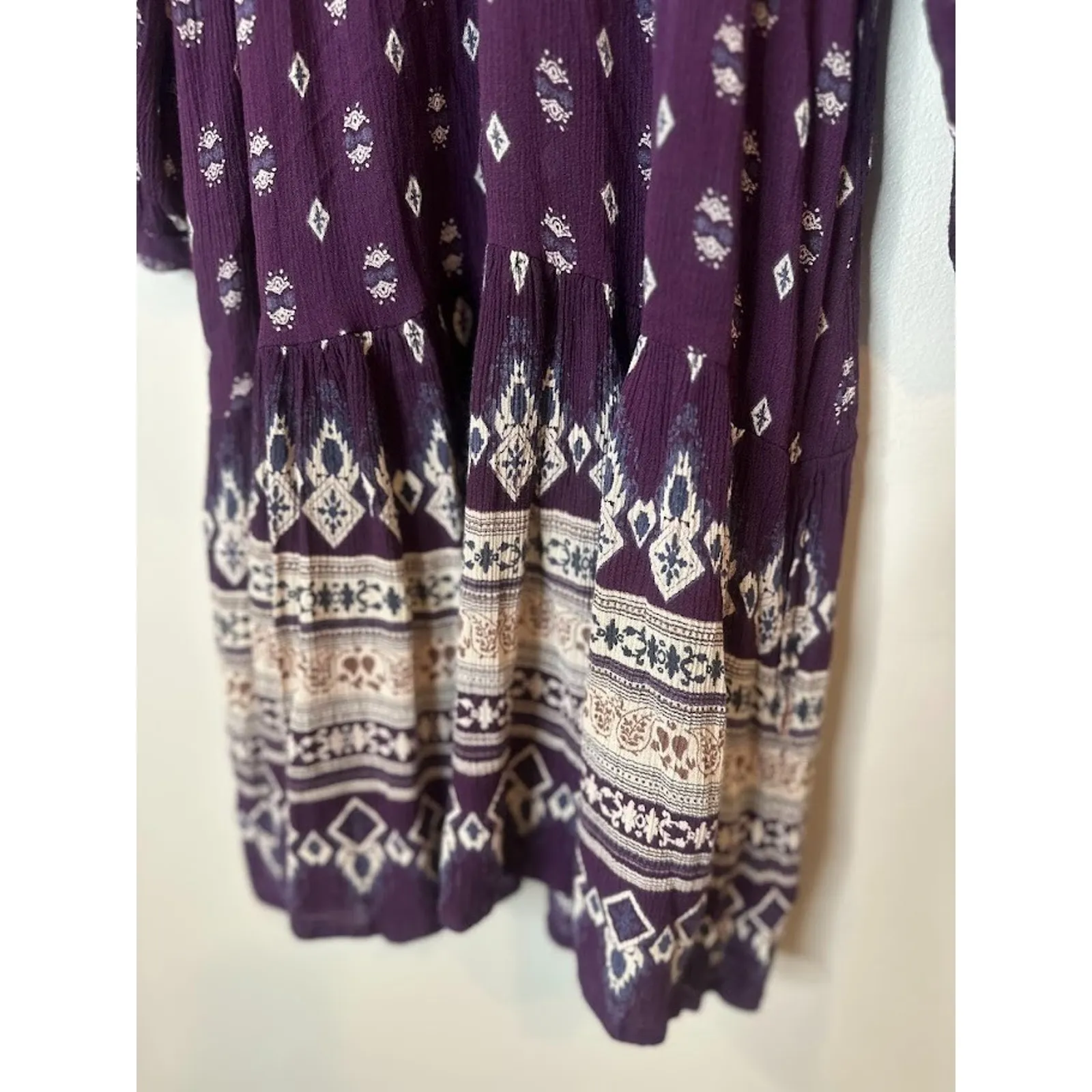 World Market Tunic Dress Boho Hippie Tassel Purple Cold Shoulder Geometric L/XL Size L - Image 4