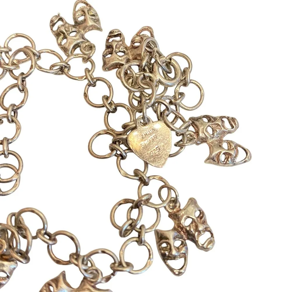 925 Sterling Silver Happy Sad Face Theatre Mask Anklet Vtg 10.25” Estate Find - Image 3