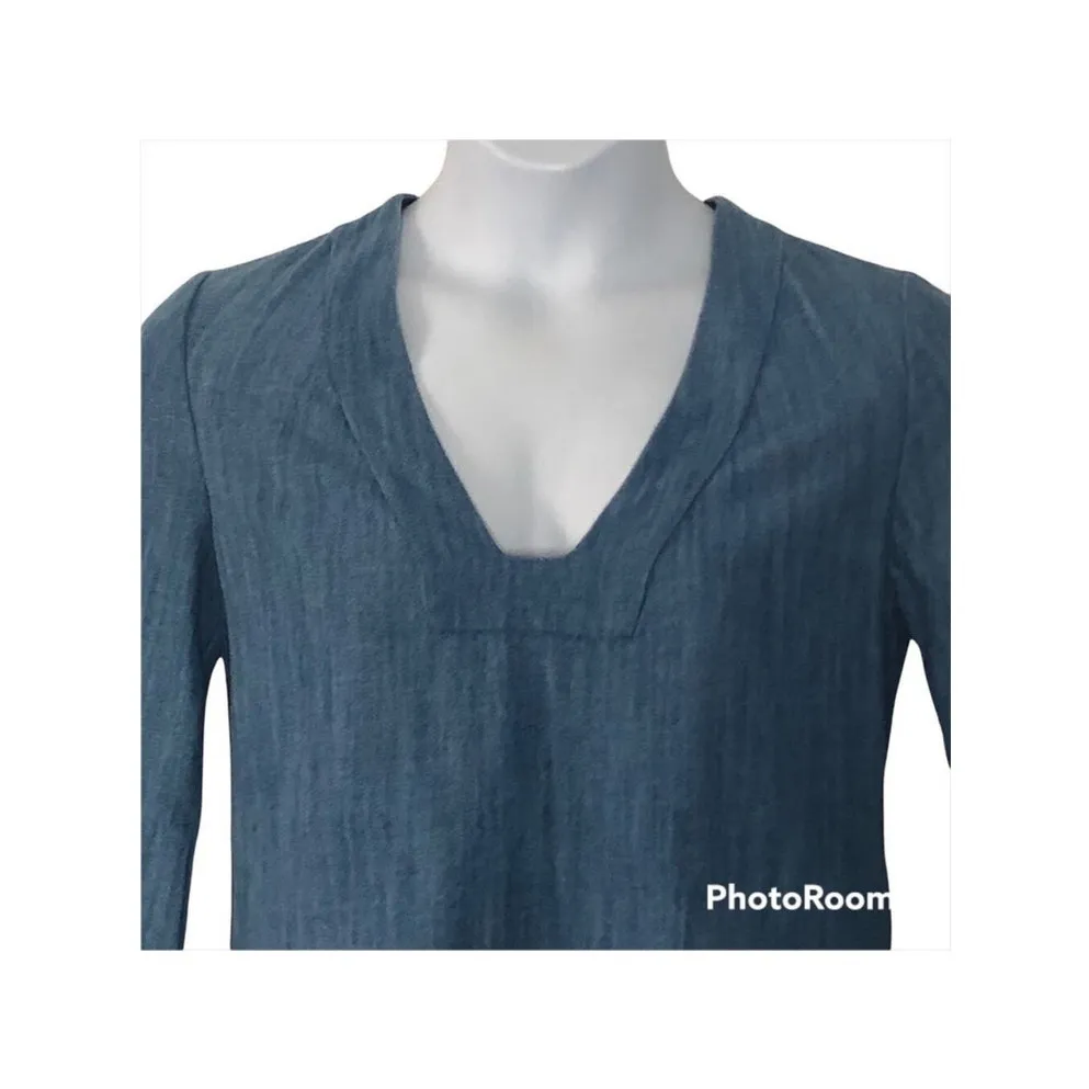 Zara 70s Chambray Bell Sleeve Tunic Dress Medium U-Neck Shirt Dress - Image 3