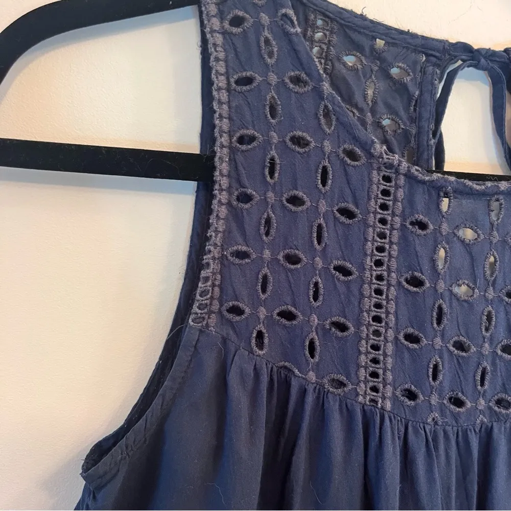 Abercrombie & Fitch Blue Lace Eyelet Mixed Peplum Tank Top XS - Image 5
