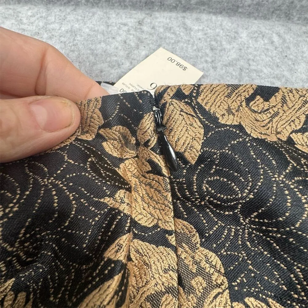 Ann Taylor Women's Floral Silk & Wool Pencil Skirt Black Knee Length Size 6 - Image 10