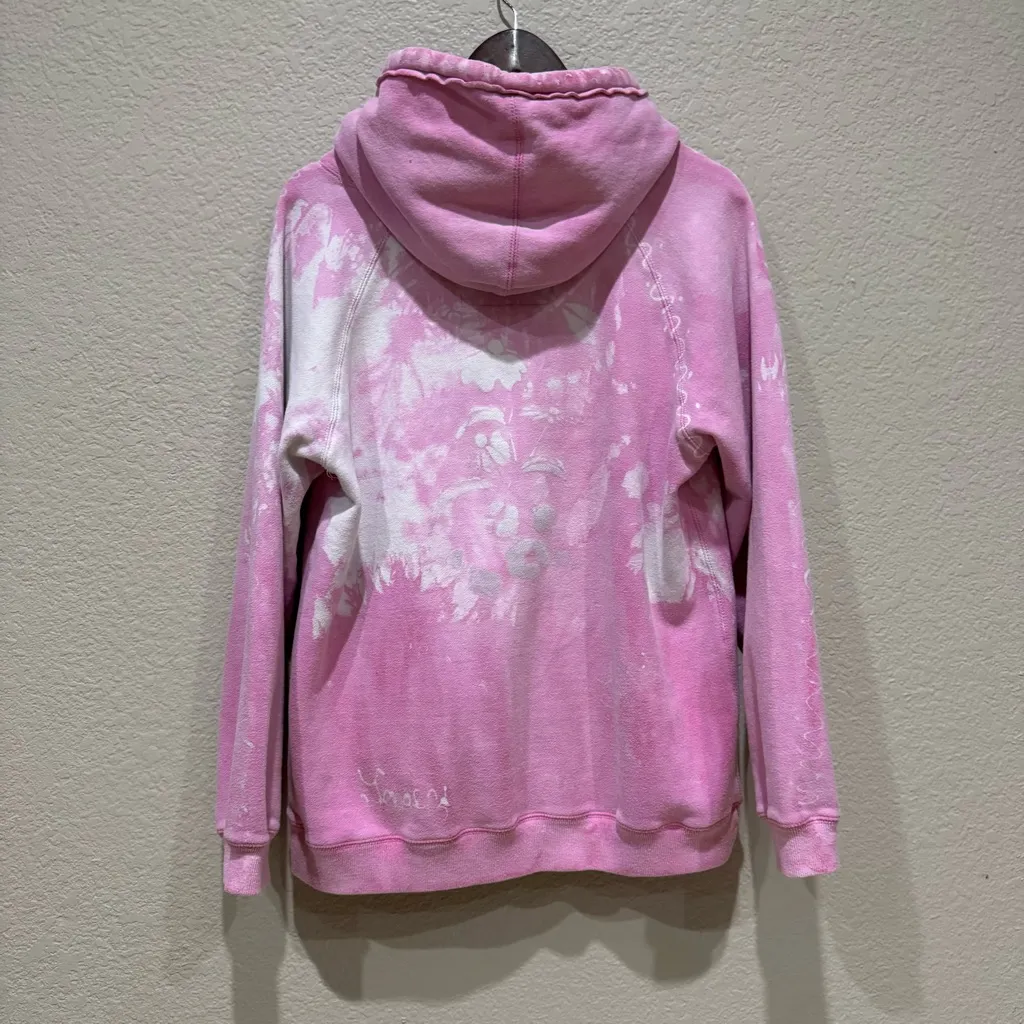 J. America Pink White Floral Hand Painted Hoodie XL - Image 3