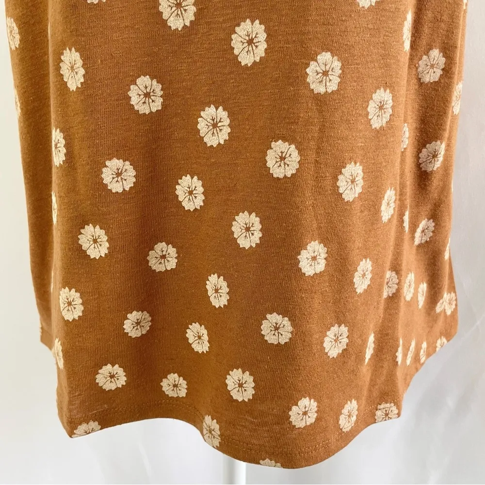 New  Floral Print Linen Blend Lace Trim Tank Top Brown Size Large - Image 5
