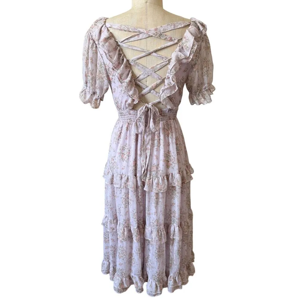 Altar'd State Keira Floral Midi Dress in Lilac Purple Size Small - Image 4