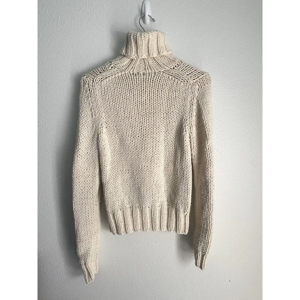 J Crew 100% Wool Aran Style Cable Knit Fisherman Hand Knit Turtleneck Sweater M - Image 5