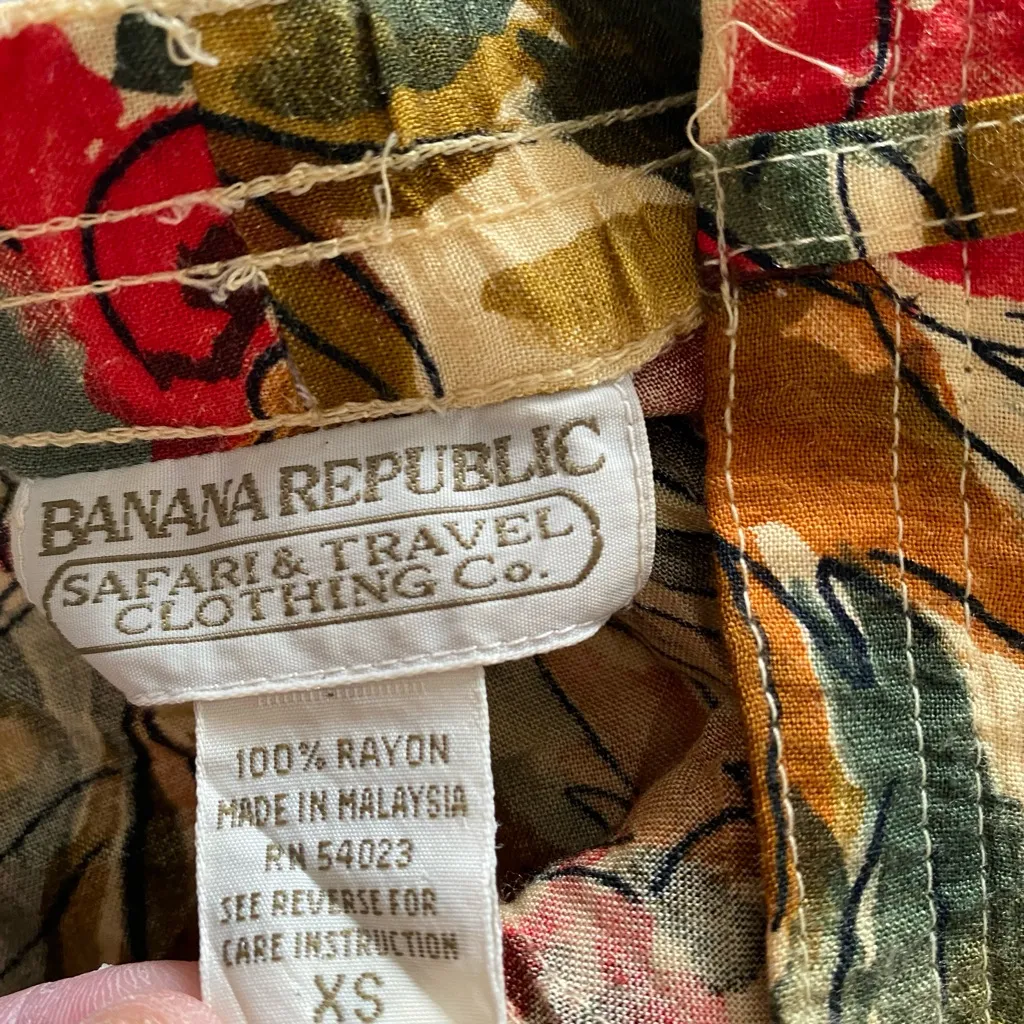 Vintage Banana Republic Safari Travel Fruit Leaves Floral Print Midi Skirt XS - Image 7