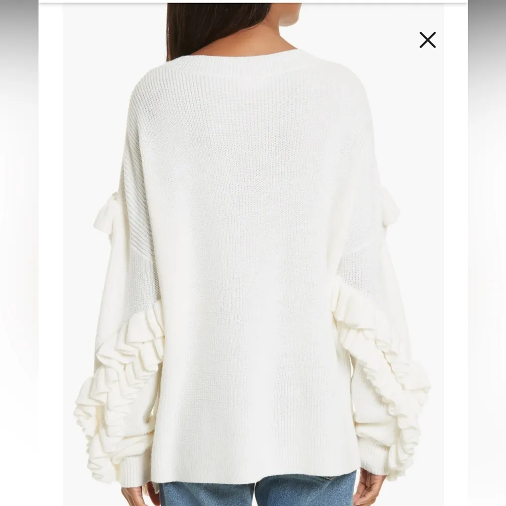 Women’s Frame Wool Blend Ruffle Yoke Ribbed Sweater In Off White oversized, SzL - Image 3