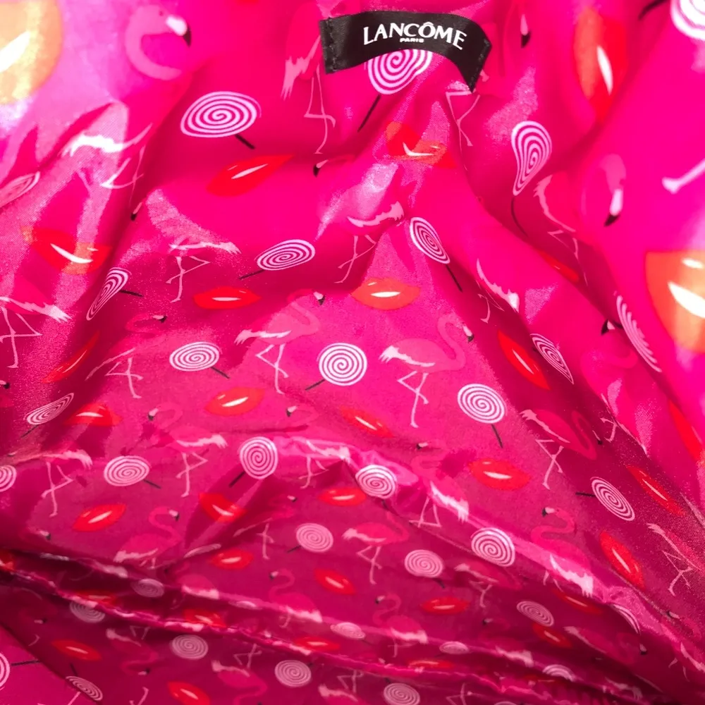 Lancôme Bag Large Flamingo Print Lining & Red & Pink Colorblock Exterior Tote - Image 3