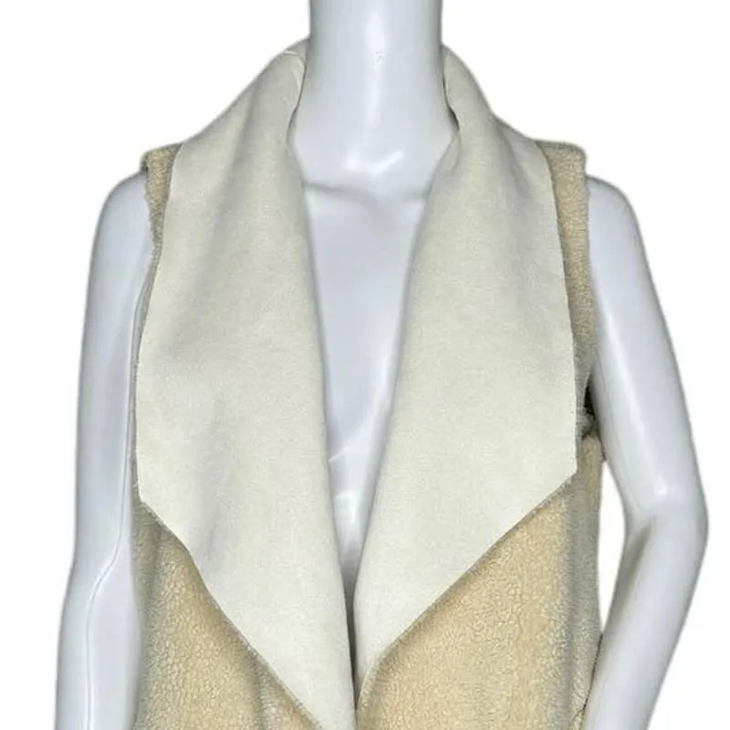 Lauren Ralph Lauren Vest Women Medium Cream White Sherpa Line Neutral Minimalist - Image 5