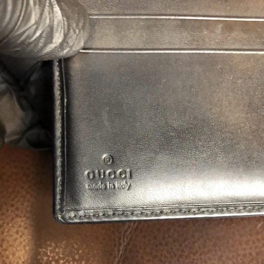 GUCCI Black Lambskin Canvas GG Guccismo Bifold Wallet Billfold Coin Section VTG - Image 3