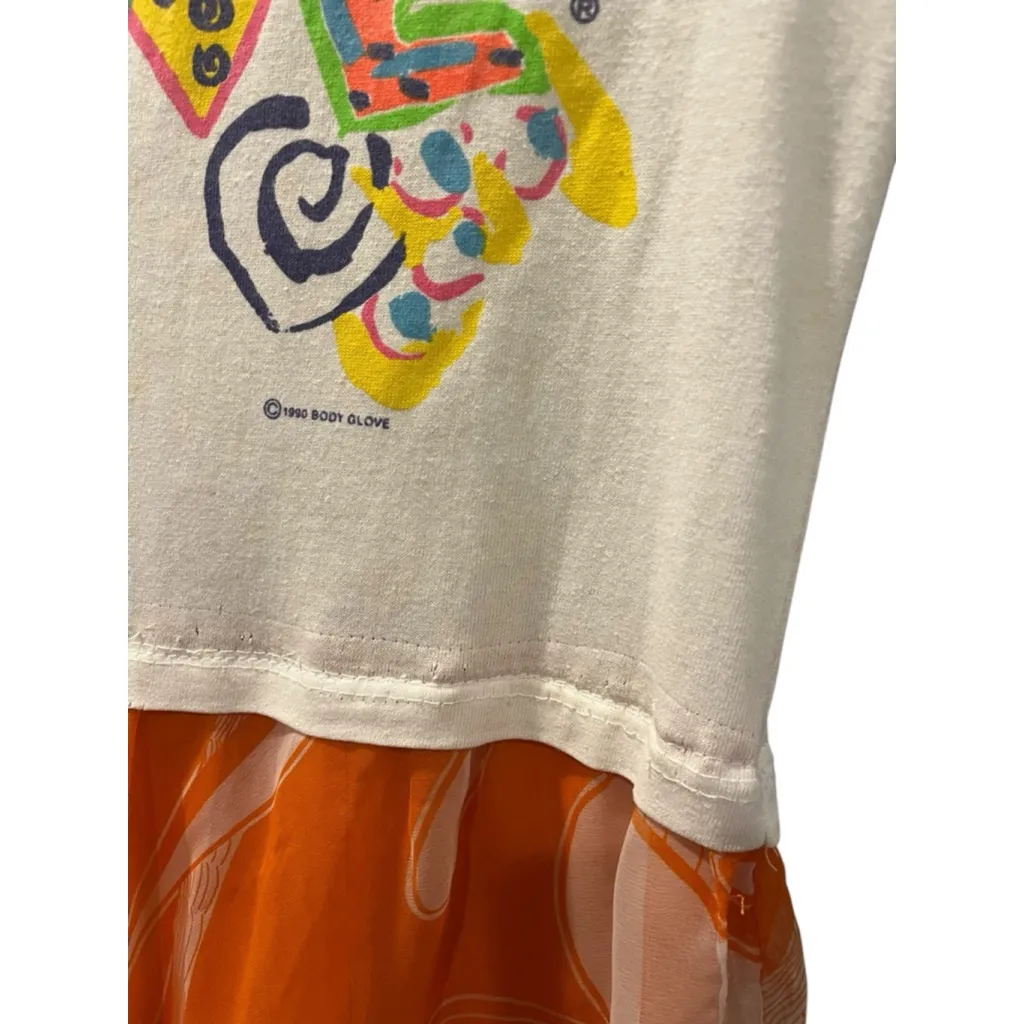 Body Glove Vintage 80's 90's T-Shirt Dress Women's Size Small Costume Orange - Image 2