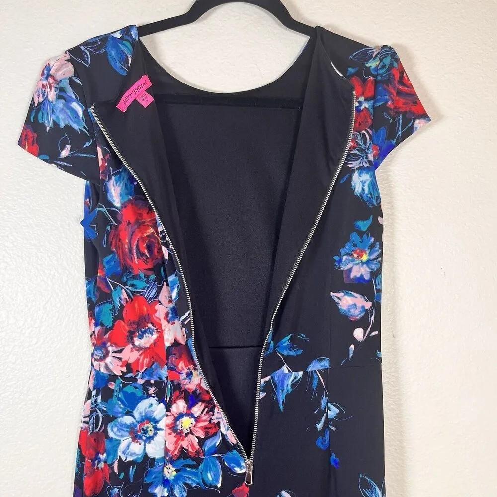Betsey Johnson Woman’s Size 8 Multicolor Floral Cap Sleeve Midi Sheath Dress - Image 13