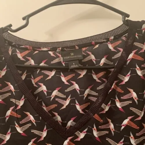 Worthington Women’s Bird Print Blouse Top Sleeveless Size Large - Image 3