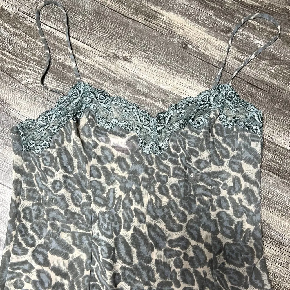 Victoria's Secret Tan & Blue Leopard Print Slip Nighty Lace XS - Image 3