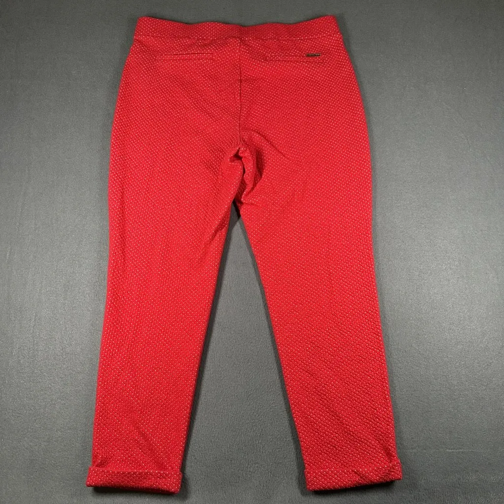 Michael Kors Pants Womens XL Red Polka Dot Textured Slim Fit Stretch Cropped - Image 9