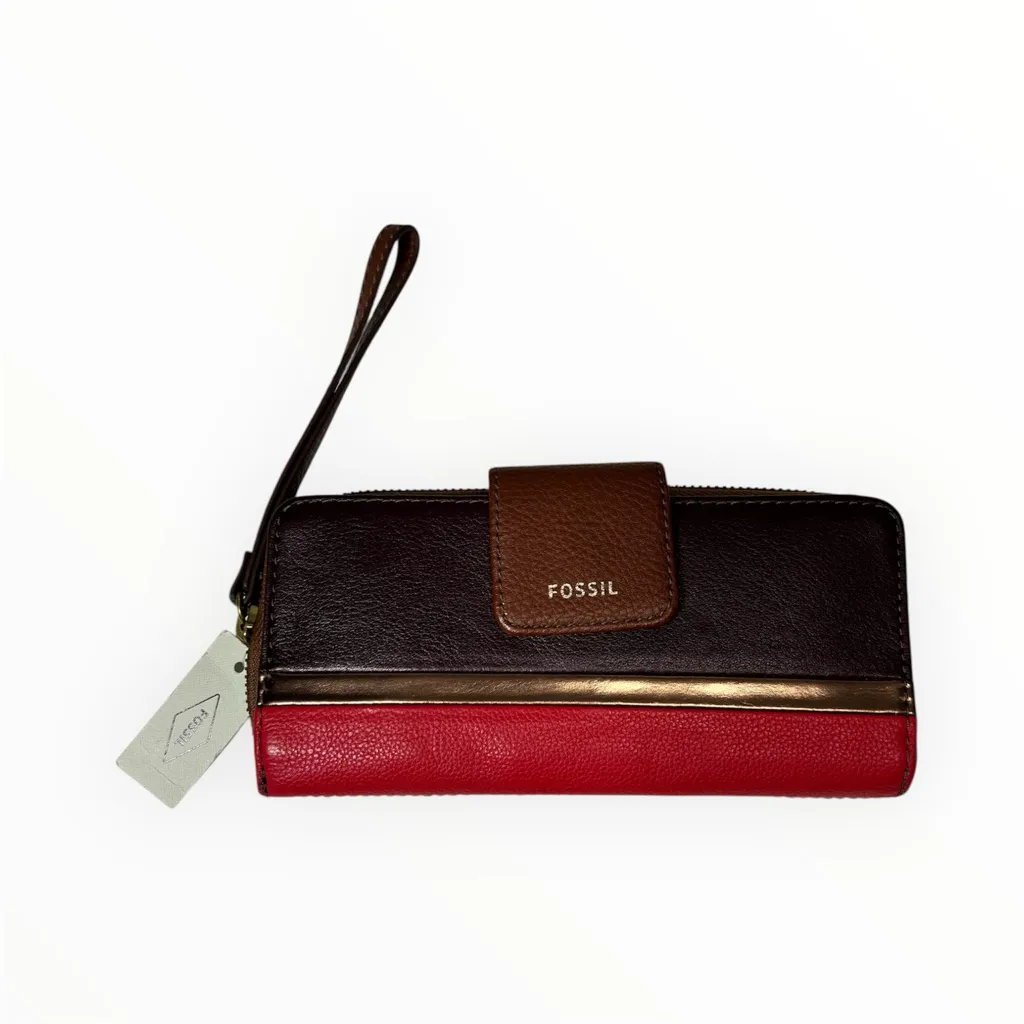 🆕 NWT Fossil Madison Zip Clutch Bronze Multicolor Leather Wristlet Colorblock - Image 3