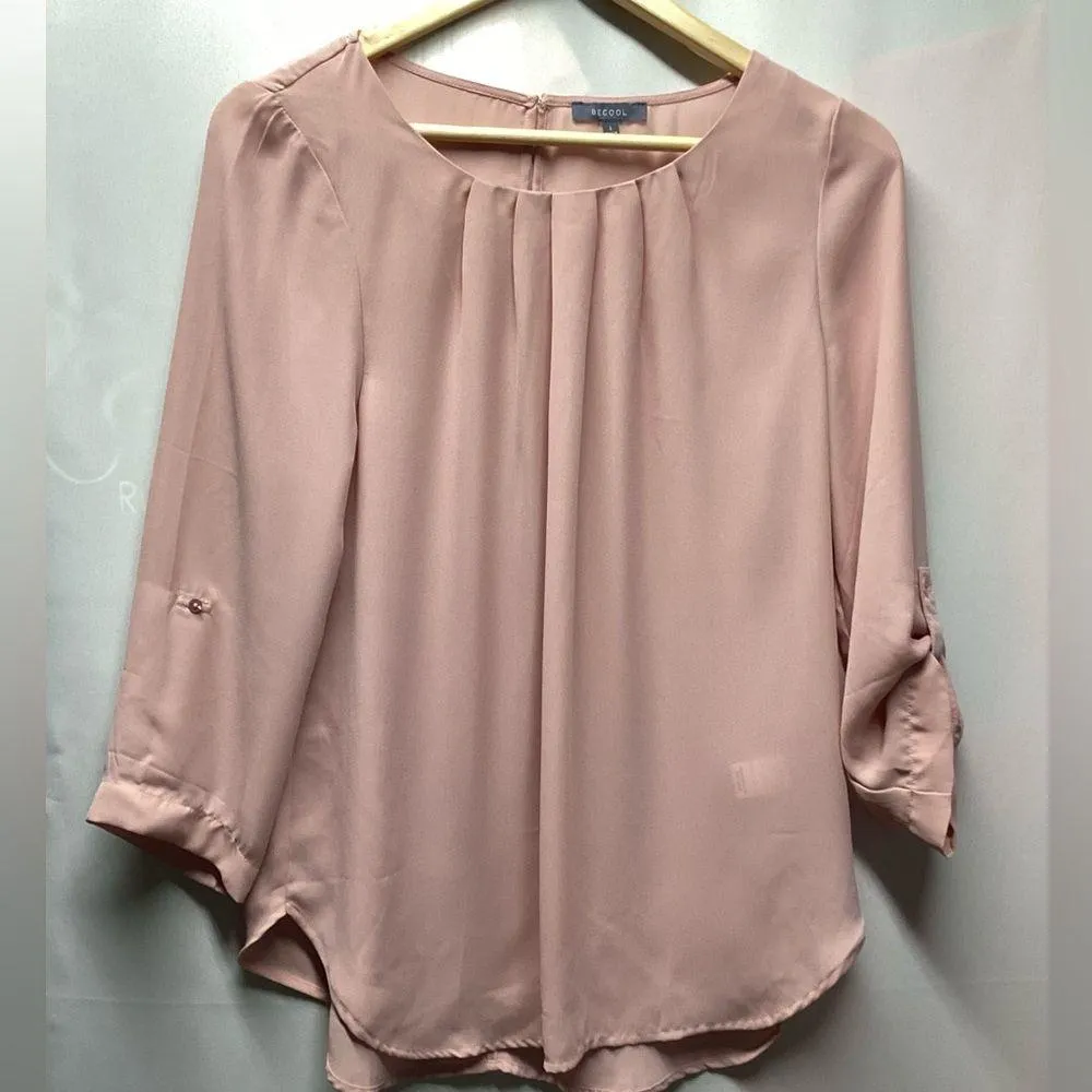 Be cool . Sheer blush pink blouse. Size Large - Image 7