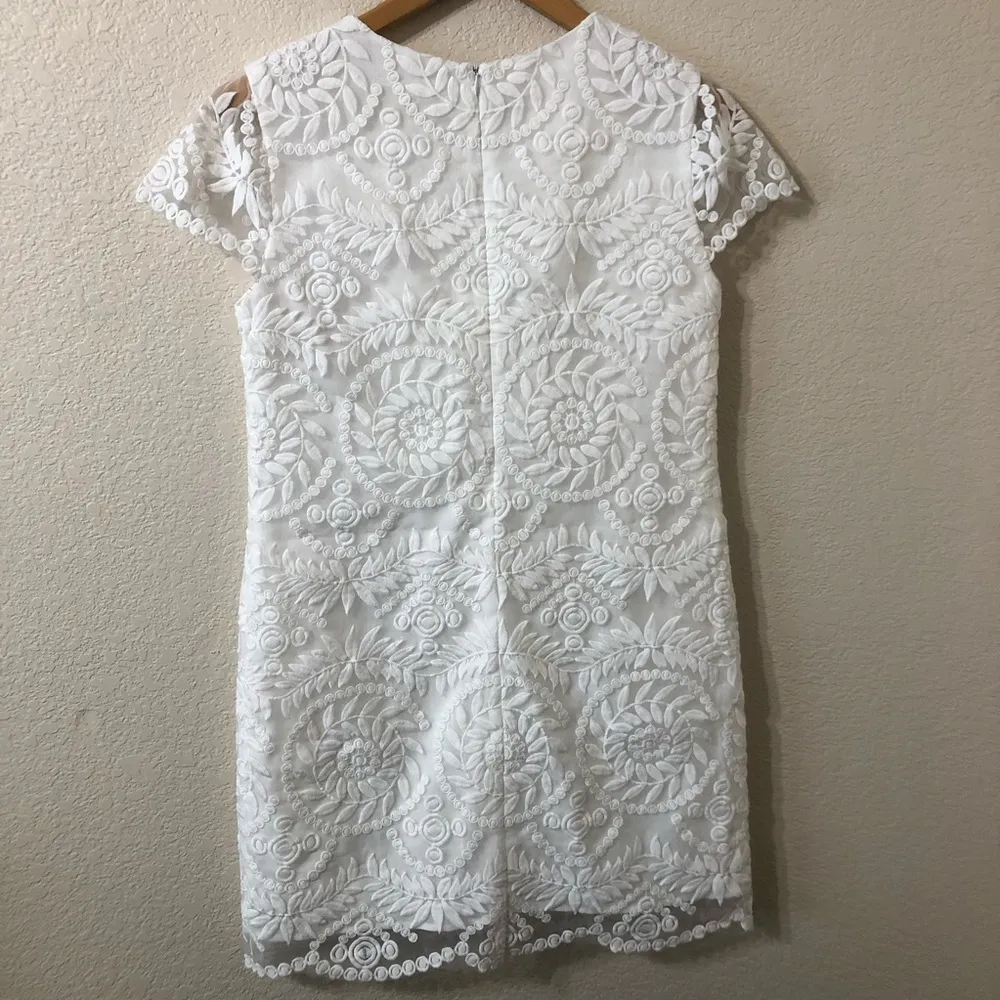 Amanda Uprichard White Cap Sleeve Lace Mesh Embroidered Mini Dress - Size P/S - Image 6