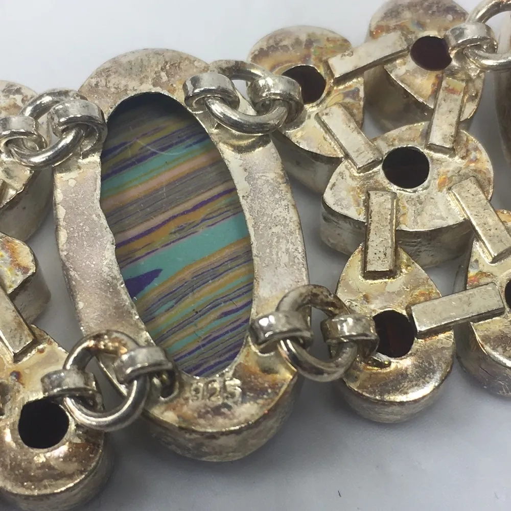 Artisan Handcrafted 925 rainbow calsilica garnet bracelet garnets sterling 7" - Image 6