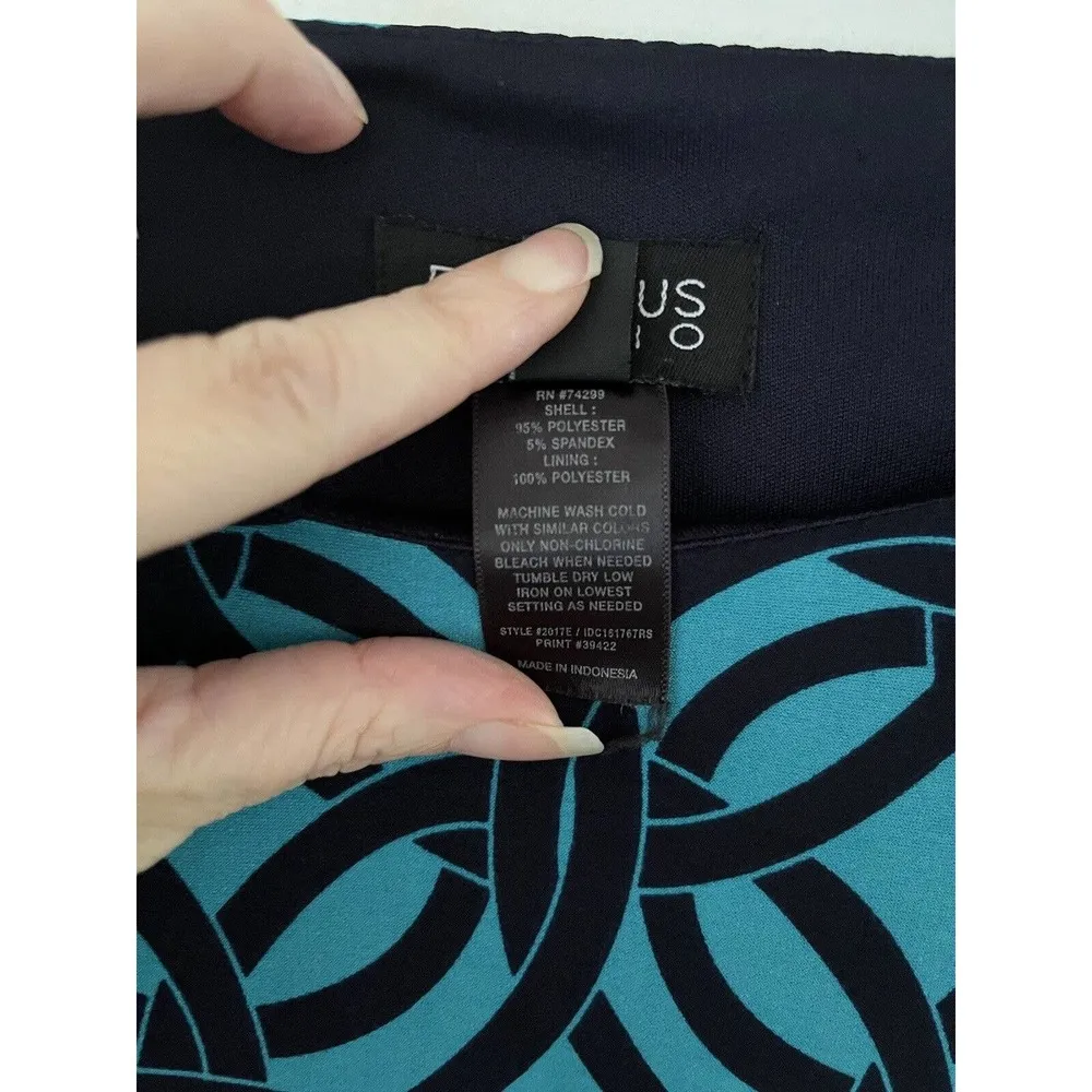 Enfocus Studio Blue Geometric Print Slinky 3/4 Sleeve Career Shift Dress Size 8 - Image 5